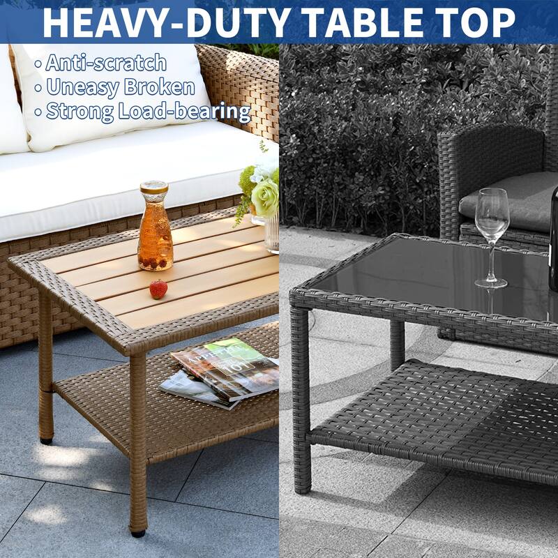 Fernald Outdoor Wicker Coffee Table Rattan Rectangle Dining Table Brown
