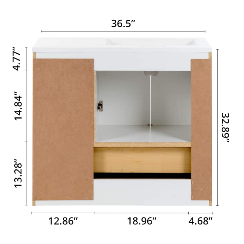 Spring Mill Cabinets Emlyn 36.5" Bathroom Vanity With Shelves, Drawer, and White Sink Top