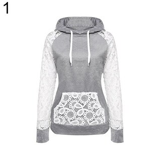 Shop Girl Casual Hollow Lace Pullover Draw Cord Hoodies Long