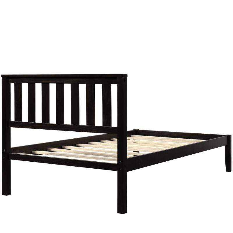 Wood Platform Bed with Headboard/Wood Slat Support，Twin