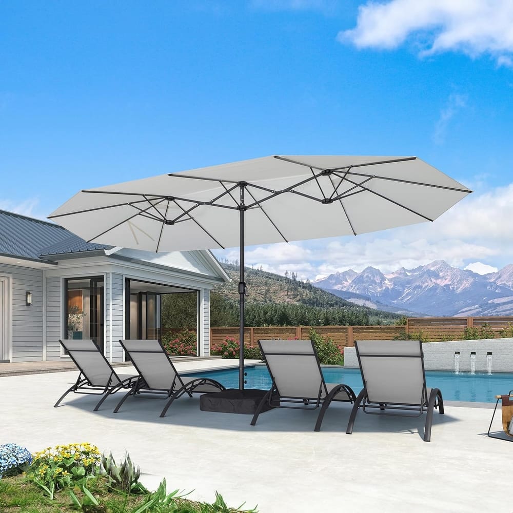 PURPLE LEAF 15ft Patio Market Umbrella with Lights OR Without lights and Base Double-Sided Rectangle Outdoor Table Sun Umbrellas