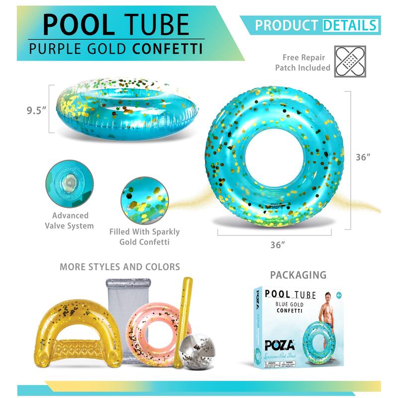 CoTa Global Inflatable Blue Gold Pool Float Tube with Sparkle Confetti - 36 inches