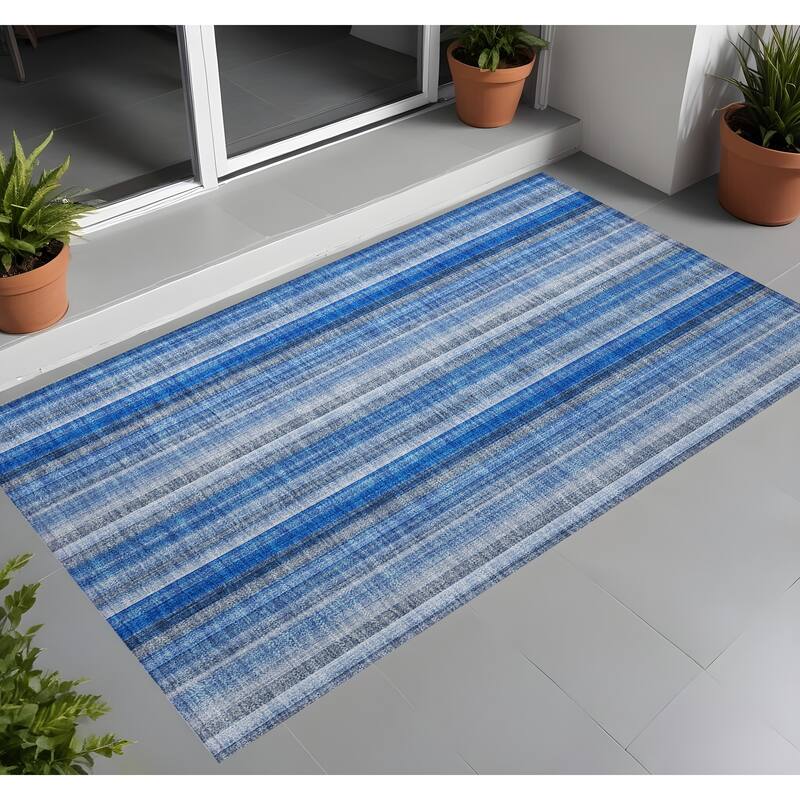 Elle Stripe Weather Resistant Timeless Fusion Outdoor Rug - 3' x 5' - Blue