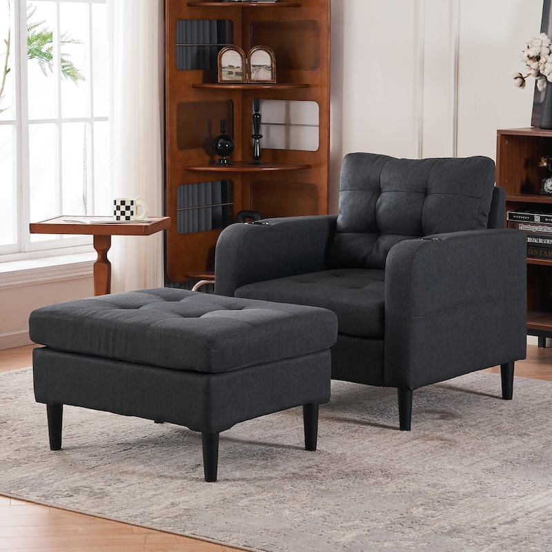 Upholstered Armchair and Storage Ottoman Set for Stylish Comfort - 33.07"L x 30.71"W x 33.86"H