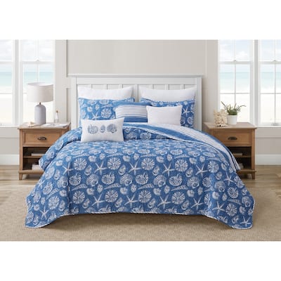DESIGN STUDIO Mare Blue Soft Cotton Reversible Quilt Set