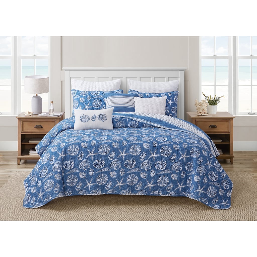 DESIGN STUDIO Mare Blue Soft Cotton Reversible Quilt Set