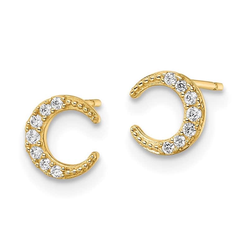 Curata 14k Gold CZ Cubic Zirconia Celestial Moon Post Earrings - 6.75x6.5mm Wide