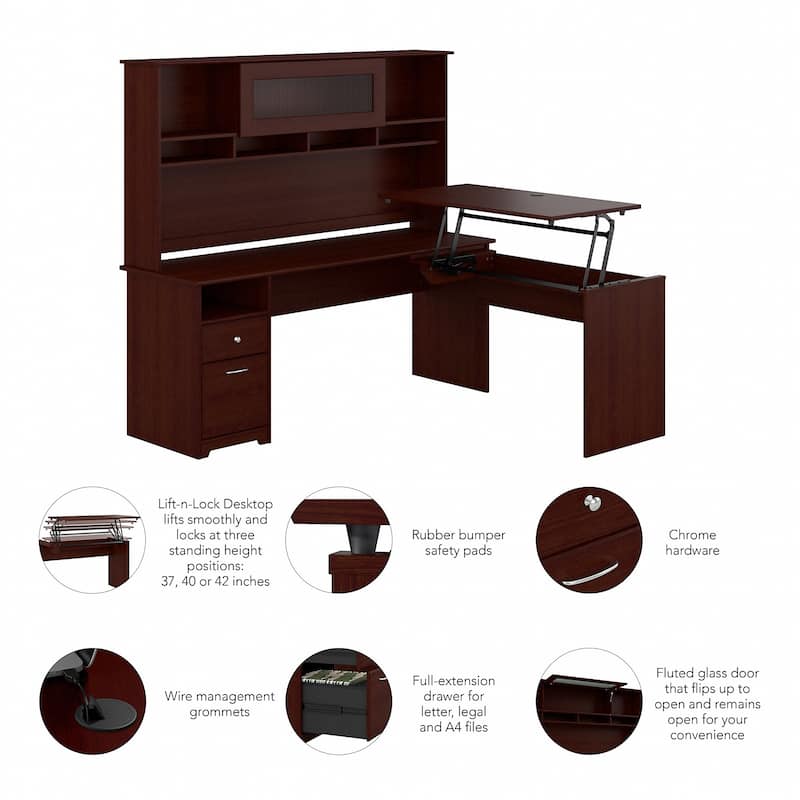 72W 3-position L-shaped Sit to Stand Desk with Hutch by Bush Furniture