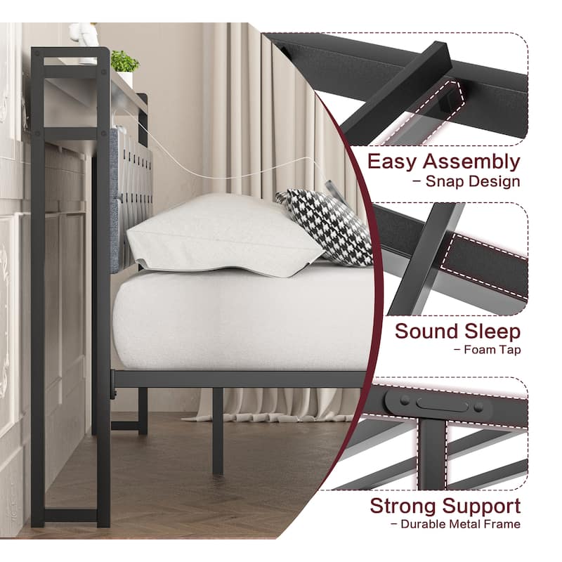 Queen Size Upholstered Bed with Storage Drawers, LED Headboard & USB Ports - Modern Fabric Platform Bed