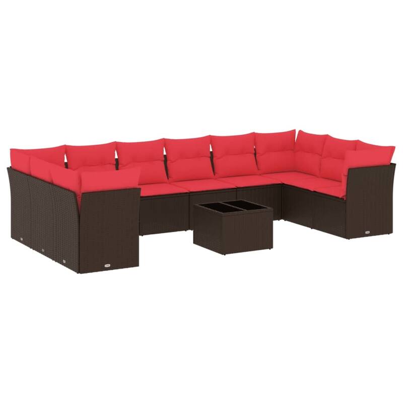 vidaXL 10/11 Piece Patio Sofa Set with Cushions Brown/Gray Poly Rattan - 21.7 x 24.4 x 27.2