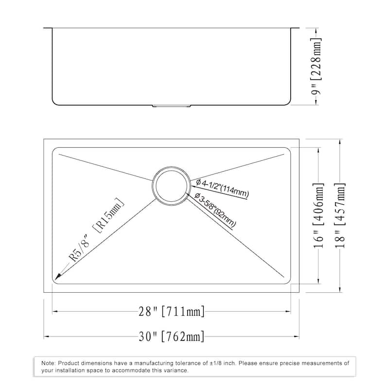 Dowell Undermount Single Bowl Stainless Steel Kitchen Sink - Small Radius Corners