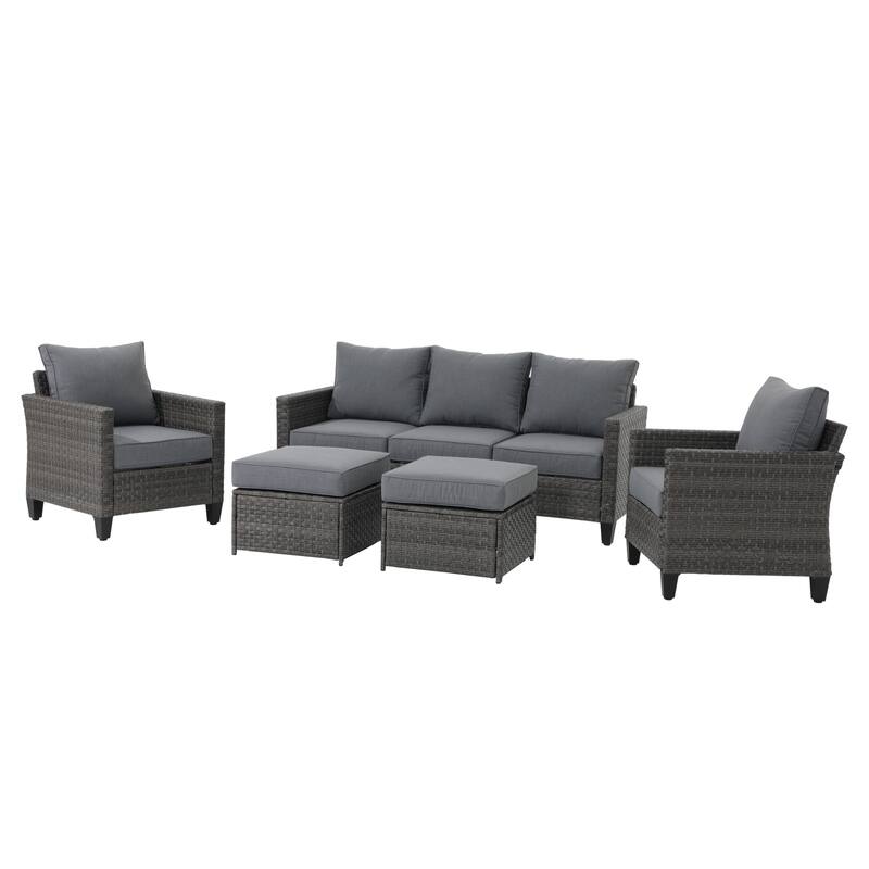 Outdoor 5-piece Sectional Wicker Sofa Set with Cushion