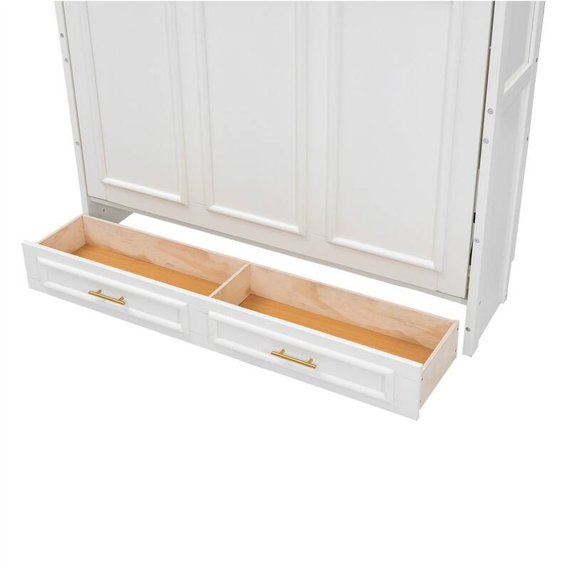 Full Size Murphy Bed Wall Bed with 2 Storage Drawers, Solid Wood Foldable Murphy Cabinet Bed, Space Saving Design
