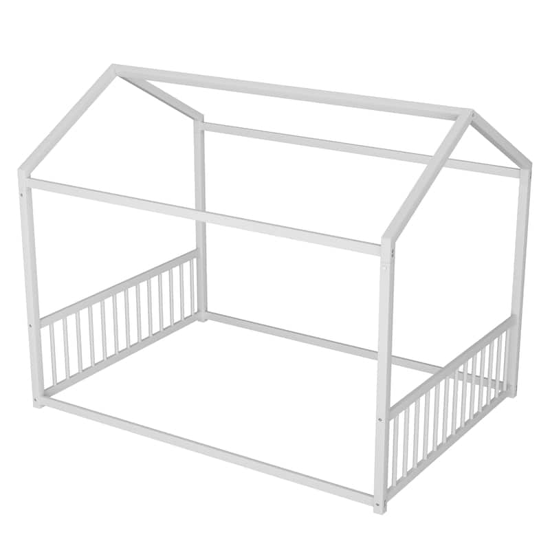 Montessori Metal House Bed with End Guardrails by Harper&Bright Designs