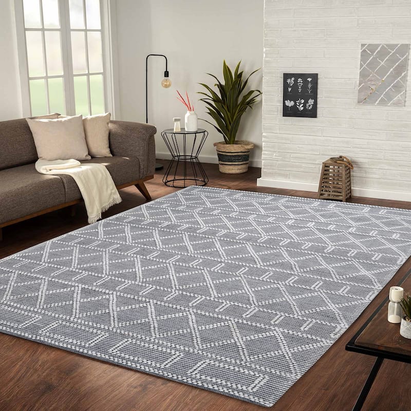 George Towne Living Performance Luxury Handmade Traditional Wool Area Rug - 8'x10' - Charcoal/Cream