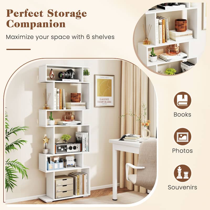 Gymax 2PCS 6-tier Storage Bookshelf Tall Display Shelf w/