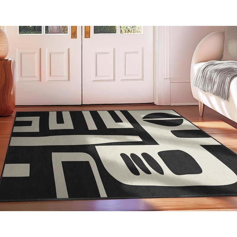 Well Woven Apollo Elemental Canyon Geometric Low Pile Area Rug - 3'3" x 5' - Beige Black
