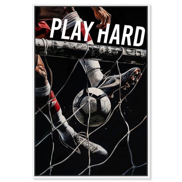 slide 2 of 7, Play Hard Soccer Canvas Mancave Art by Art Remedy 10" x 15" - White