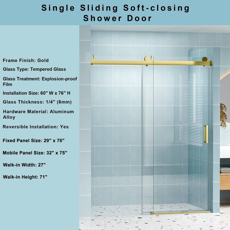 Frameless Shower Door Soft-closing Single Sliding