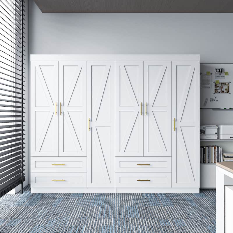 Classic Three-Door Wardrobe,Wood Bedroom Armoire with Hanging Rod and Shelves,Spacious Storage Closet,Modern Farmhouse Design