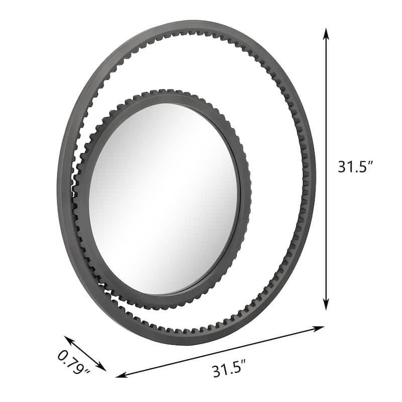 MacLuu Multi Gear Edge Wood Frame Round Wall Mirror - Gunmetal - 31.5" x 31.5"