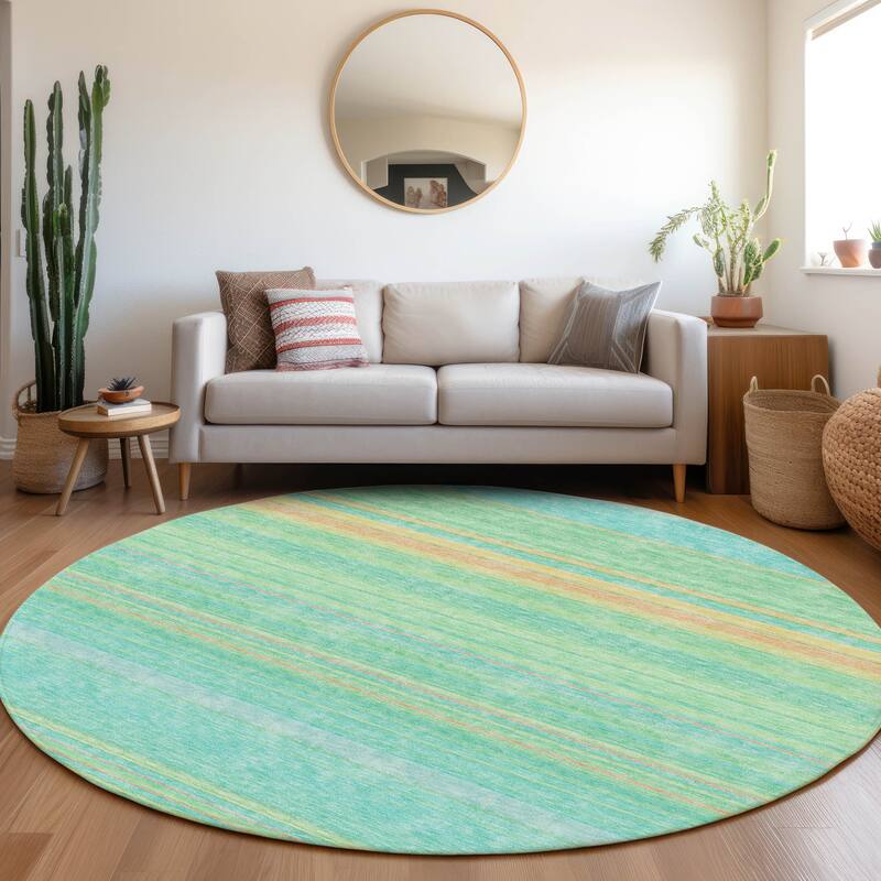 Premium Washable Super Soft Modern Stripes Mayfield Rug - Aqua - 8' x 8'