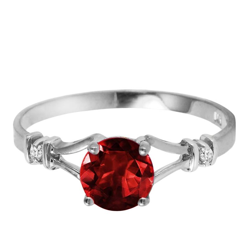 14K Solid Gold 1.07 Carat Diamond Ring w/ Round Cut Garnet Gemstone - 6 - White