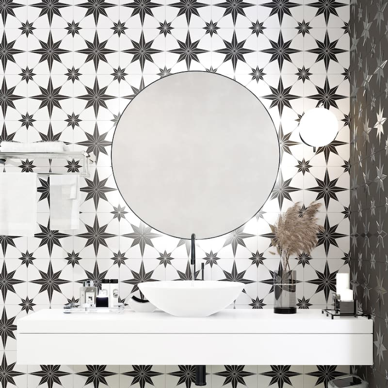 Merola Tile Stella Luxe Nero 9-3/4" x 9-3/4" Porcelain Floor and Wall Tile