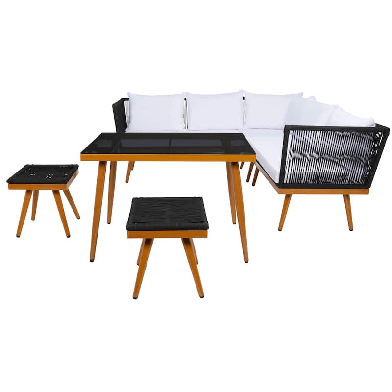 Safavieh Outdoor living Romlin Outdoor Dining Set - 49Wx30Dx30H - Black/White