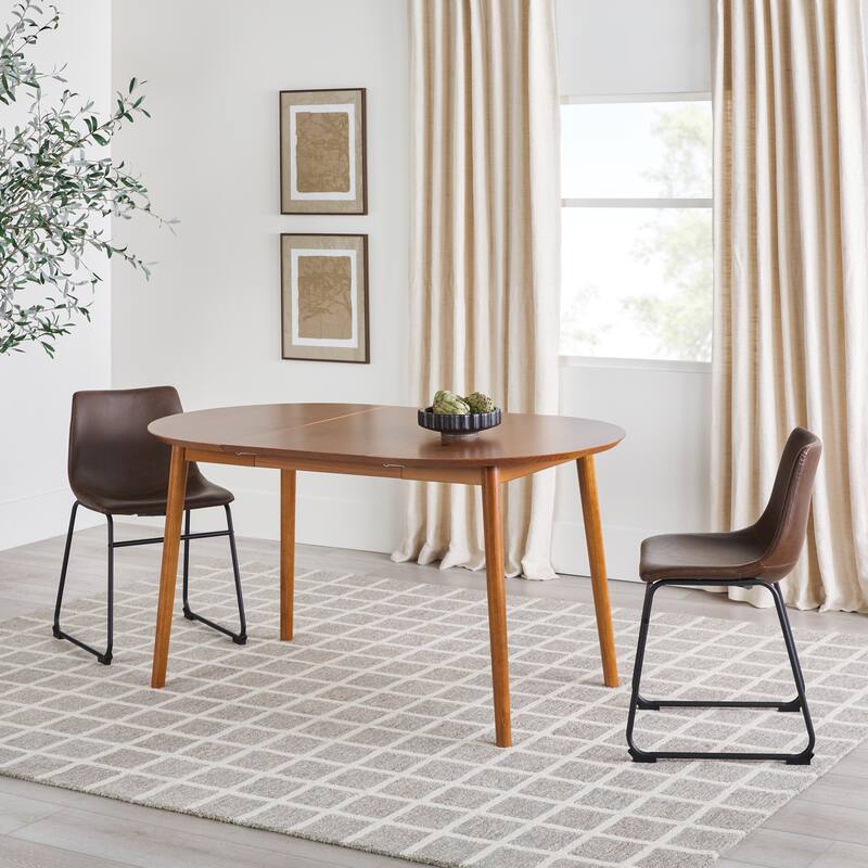 Mid-Century Damsel Extension Dining Table with Removable Leaf for Living Room, Caramel