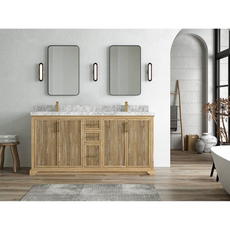 Willow Collections 72 x 22 Alys Solid Teak Wood Double Sink Bathroom Vanity with Quartz or Marble Countertop