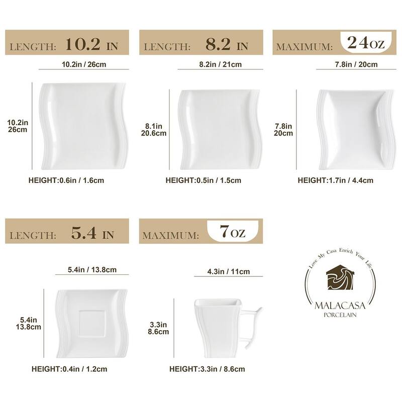 MALACASA Flora 60-Piece Porcelain Dinnerware Set, Service for 12