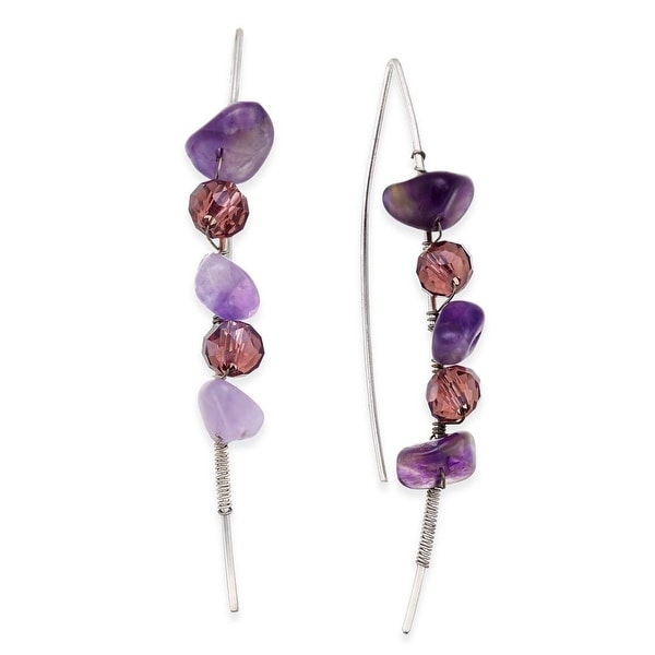 Inspired Life Multi-Stone Wrapped Wire Threaded Earrings - Purple - Small