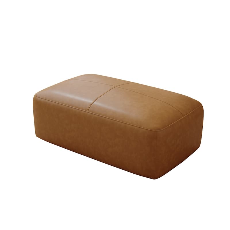 UIXE Genuine Leather Ottoman, Upholstered Ottoman for Living Room