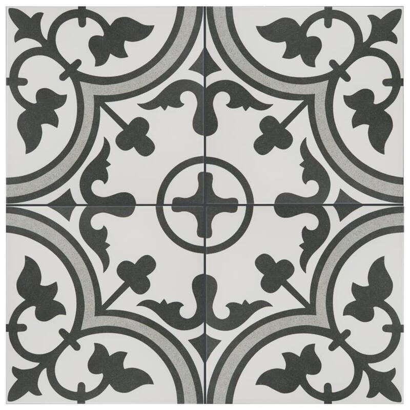 Merola Tile Arte Grey Encaustic 9.75" x 9.75" Porcelain Floor and Wall Tile