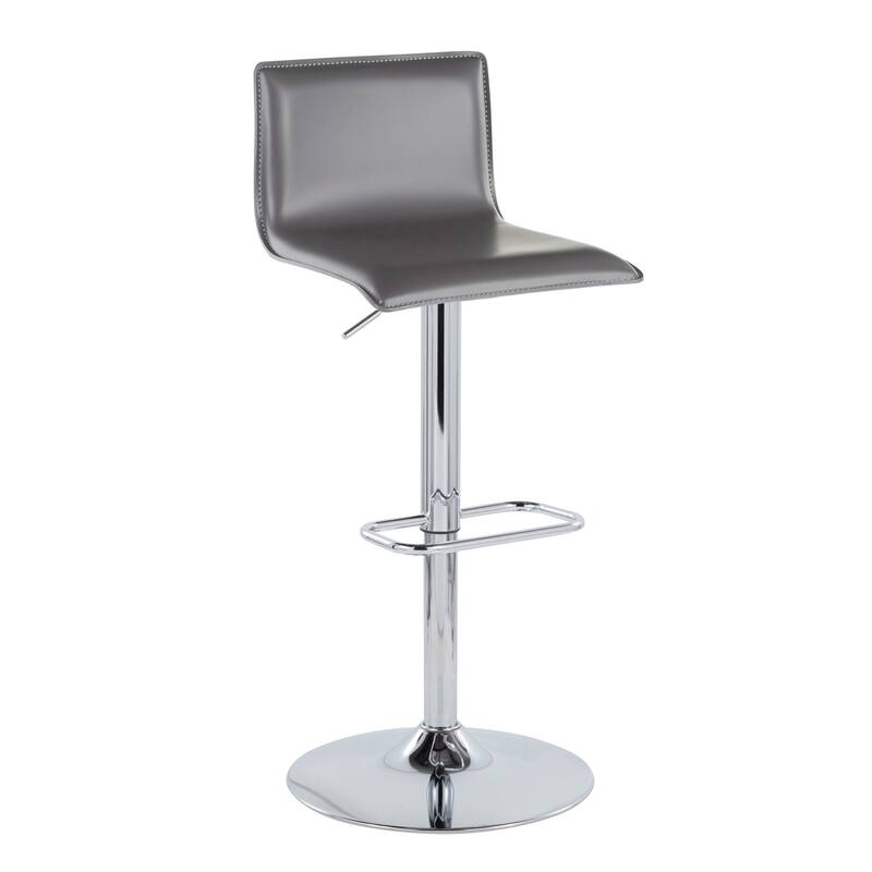 Porch & Den Mara Upholstered Adjustable Bar Stool with Rounded Rectangle Footrest (Set of 2) - Grey Faux Leather/Chrome Metal