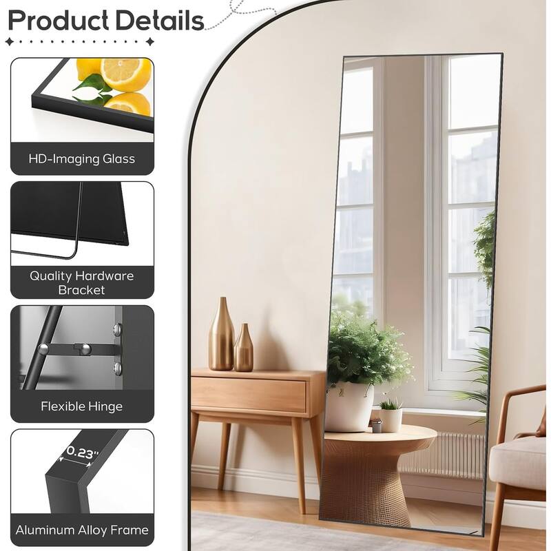 Mirror Full Length, 21"x64" Body Wall Mirrors, Floor Standing, Large Tall Mirror with Stand Aluminum Alloy Frames