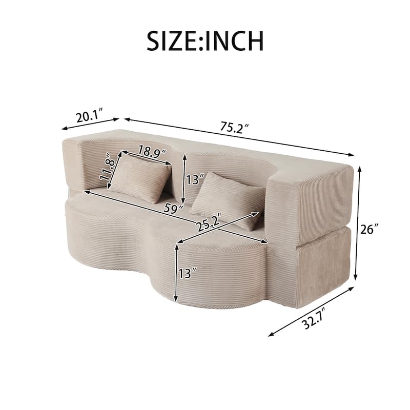 Cloud Upholstered Foldable Compressed Couch Convertible Sleeper Sofa Bed, Folding Boneless Couch with Pillows for Living Room