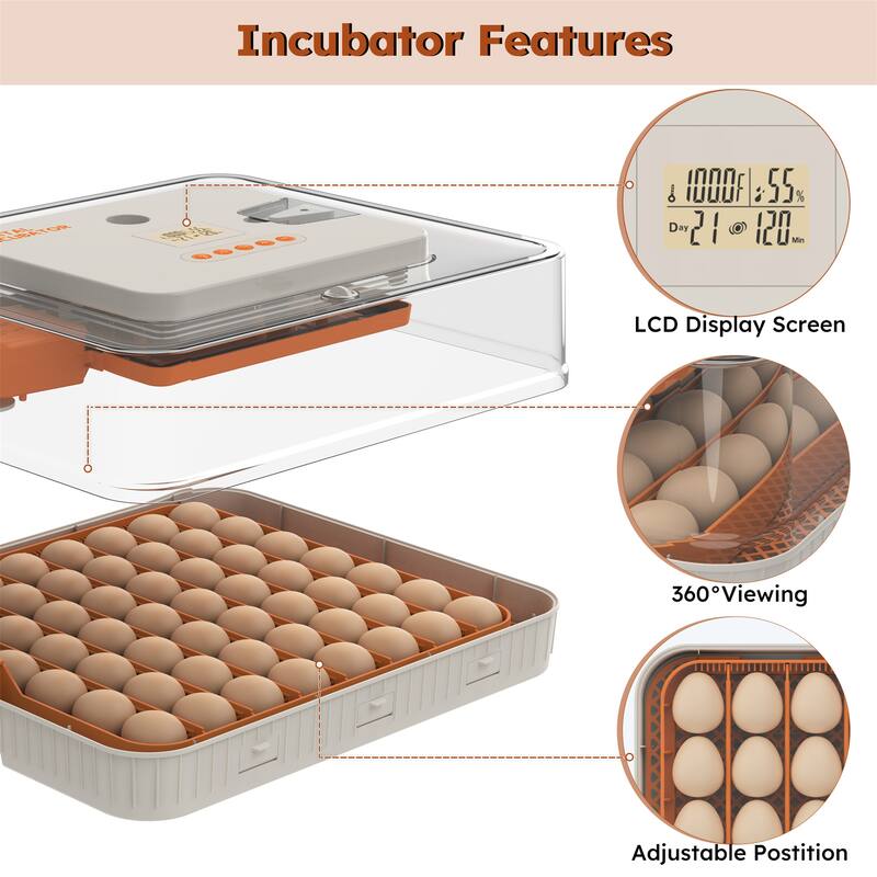 56 Egg Incubator Built-in Egg Candler and Auto Water Refill