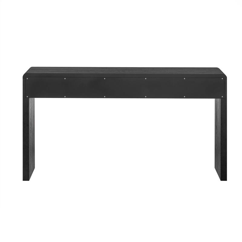 Console Table with 3 Fluted Drawers - Solid Wood Veneer Entryway Table Featuring Natural Wood Grain for Living Room, Hallway