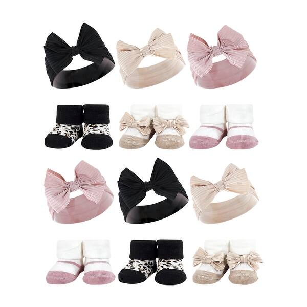 slide 1 of 1, Hudson Baby Infant Girl 12Pc Headband and Socks Giftset, Taupe Pink, One Size - Taupe Pink Taupe Pink - One Size