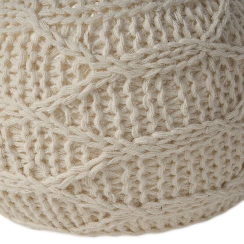 Oaks Aura Knitted Wool Cotton 20 x 20 Round Pouf, Modern Farmhouse Handcrafted Design Ottoman