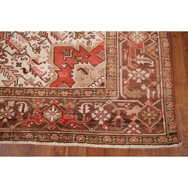 Geometric Red Heriz Persian Vintage Area Rug Handmade Wool Carpet - 6'11"x 9'10"