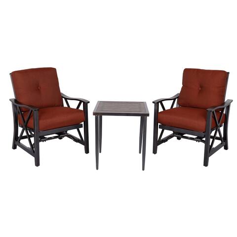 3 Piece Bistro Set w/ Sacramento Collection Patio Chat Table & Haywood KD Aluminum X Back Stationary Spring Chairs