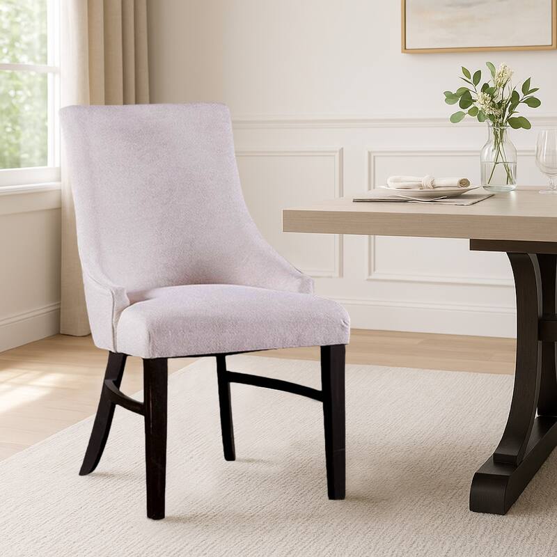 Luke Dining Armchair Set of 2 with Wingbacks, Padded, Black Wood, Beige