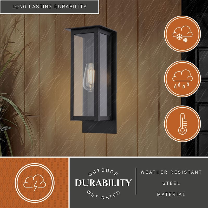 VAXCEL Burr Ridge Matte Black Contemporary Outdoor Wall Sconce Light Fixture, Durable Steel, Clear Glass Shade