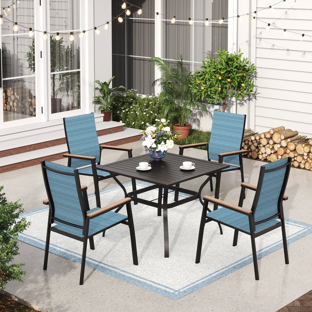 MAISON ARTS 5 Pieces Patio Dining Set, 4 x Aluminium Stackable Dining Chairs and 1 x Metal Table - Black
