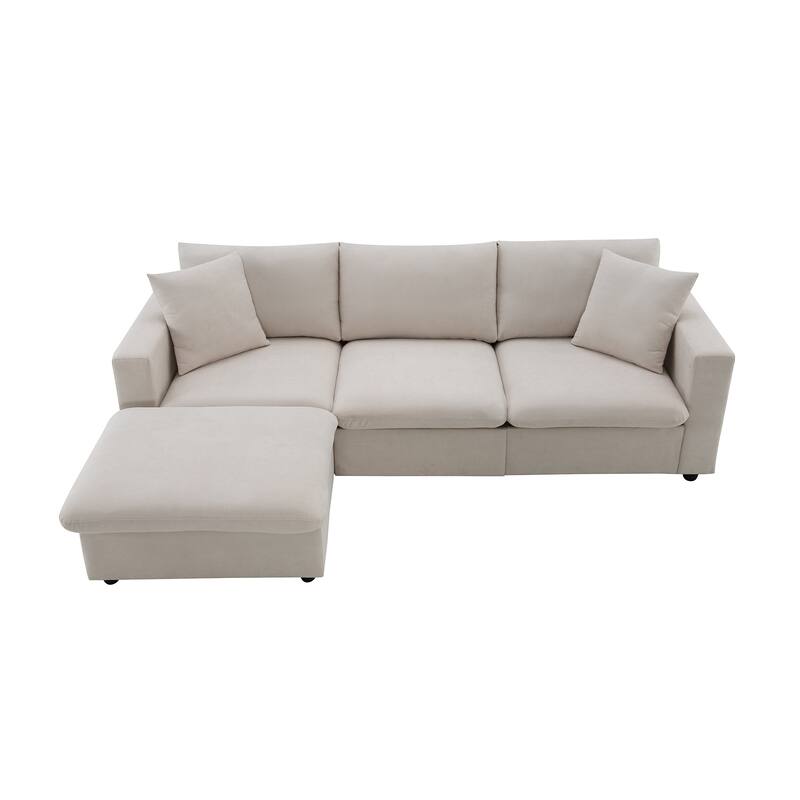 4-Seat Polyester L-Shaped Sectional Sofa with Convertible Ottoman