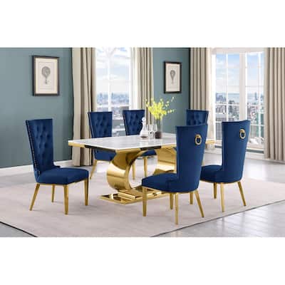 Best Quality Furniture D430/1-SC330-7 Dining Set with 68" White Marble Top