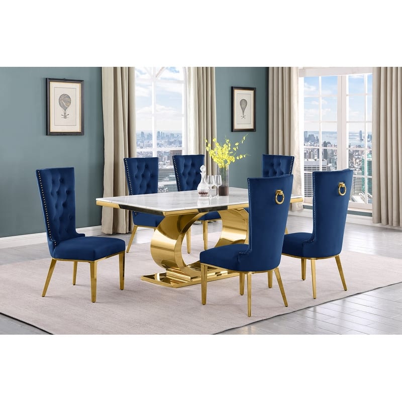 Best Quality Furniture D430/1-SC330-7 Dining Set with 68" White Marble Top